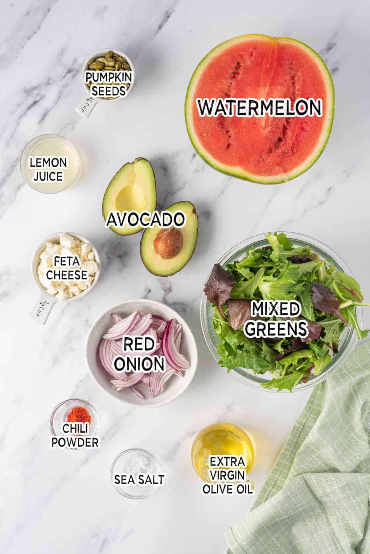 Ingredients to make Watermelon and Feta Salad.