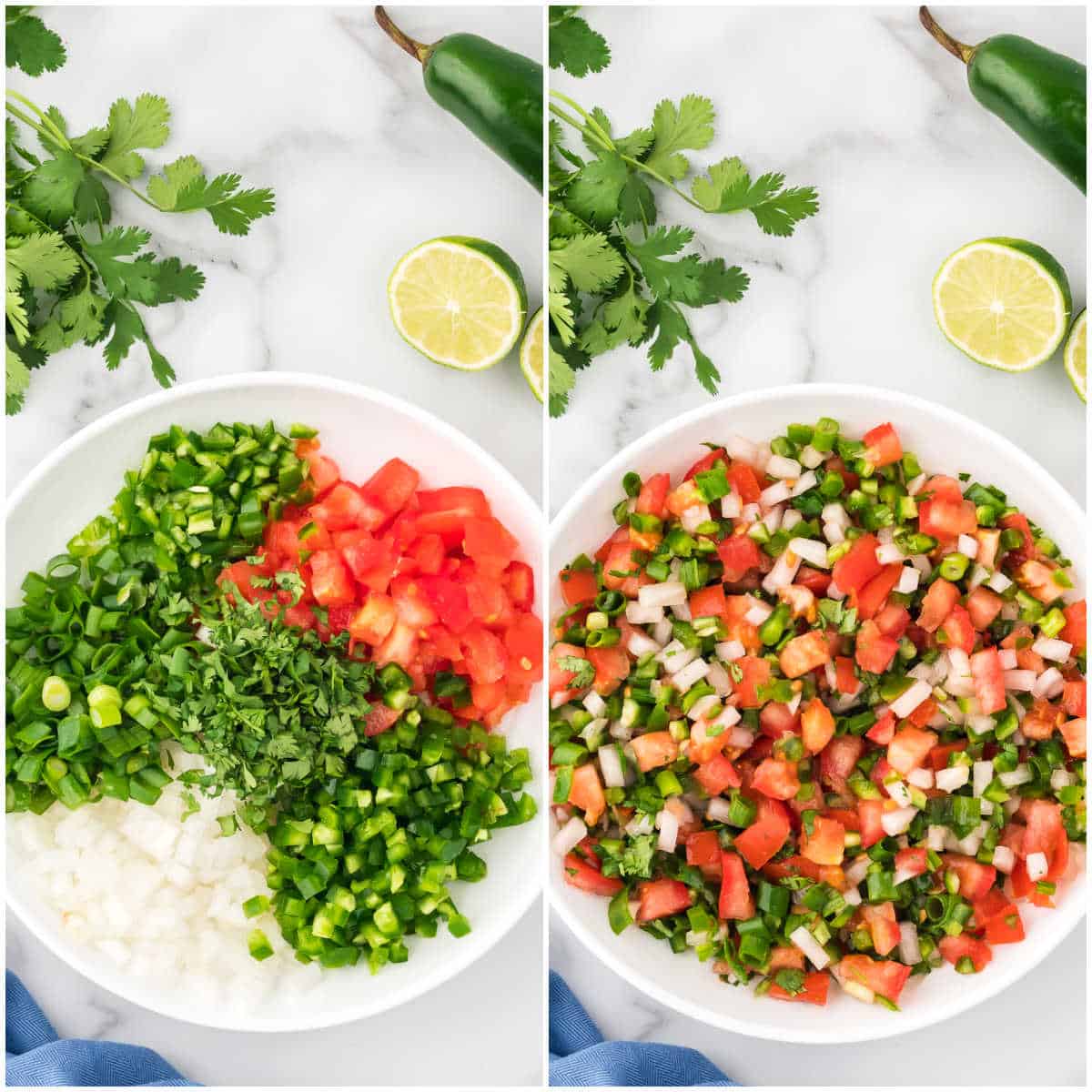 Steps to make pico de gallo.