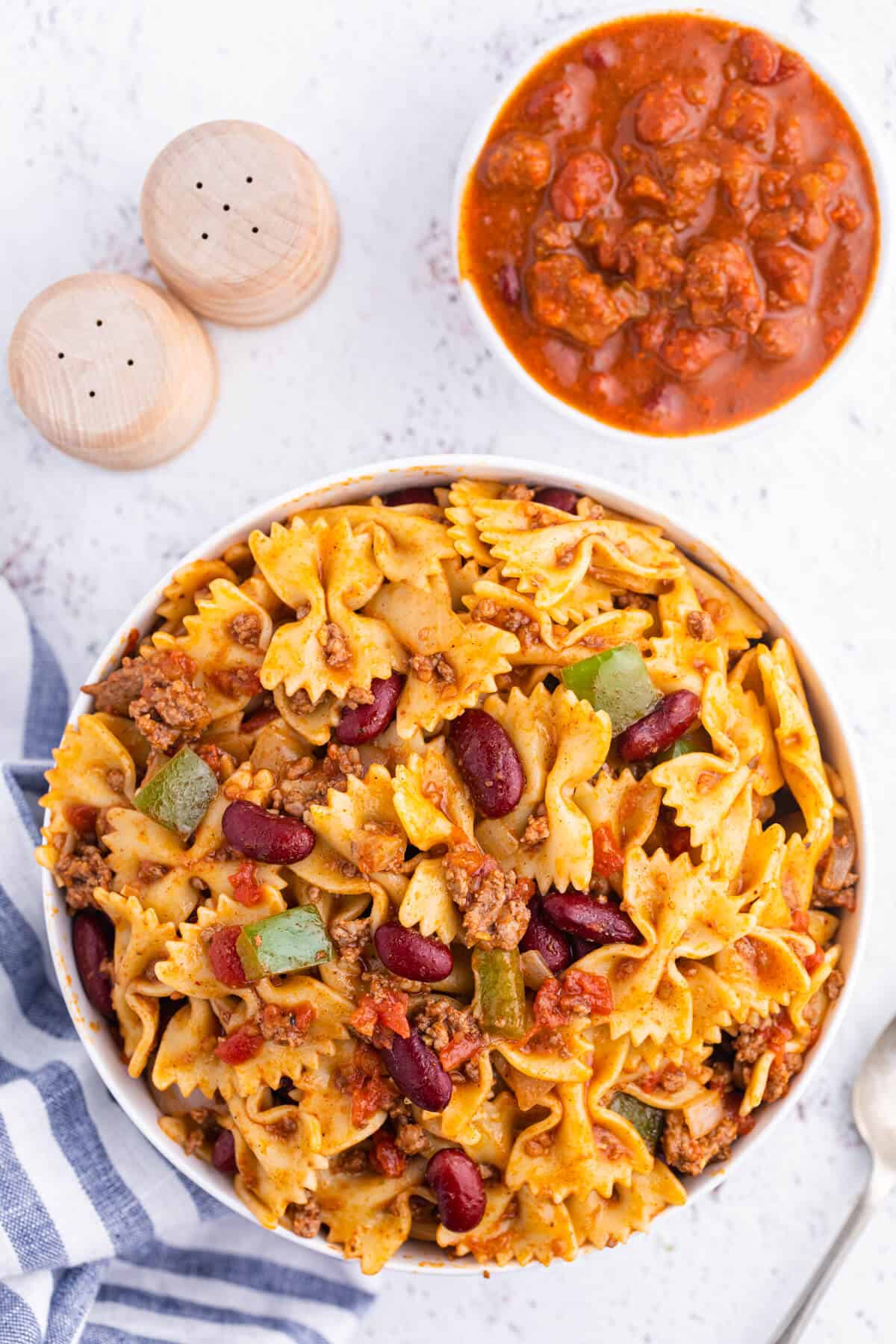 Chili Pasta Salad in a bowl.