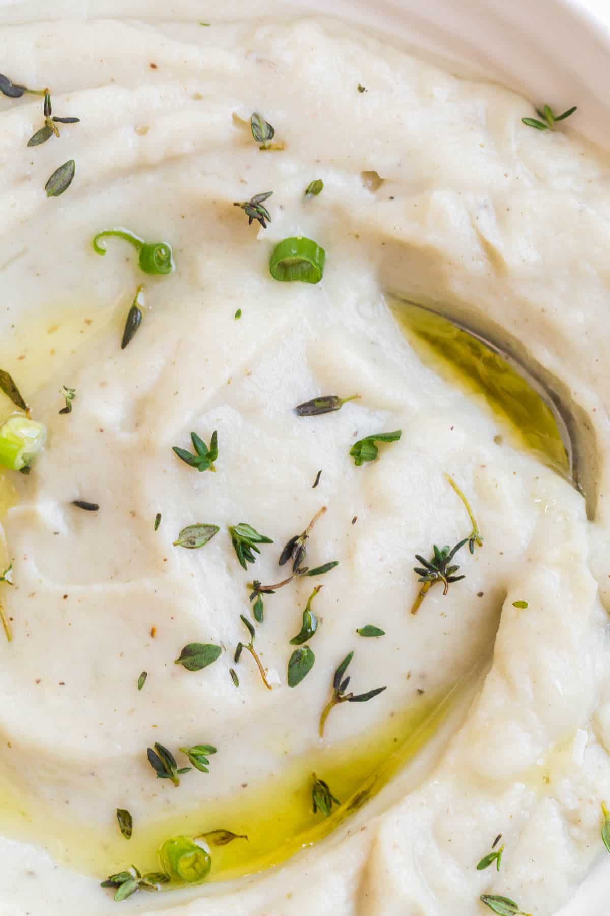 Close up of mashed cauliflower.