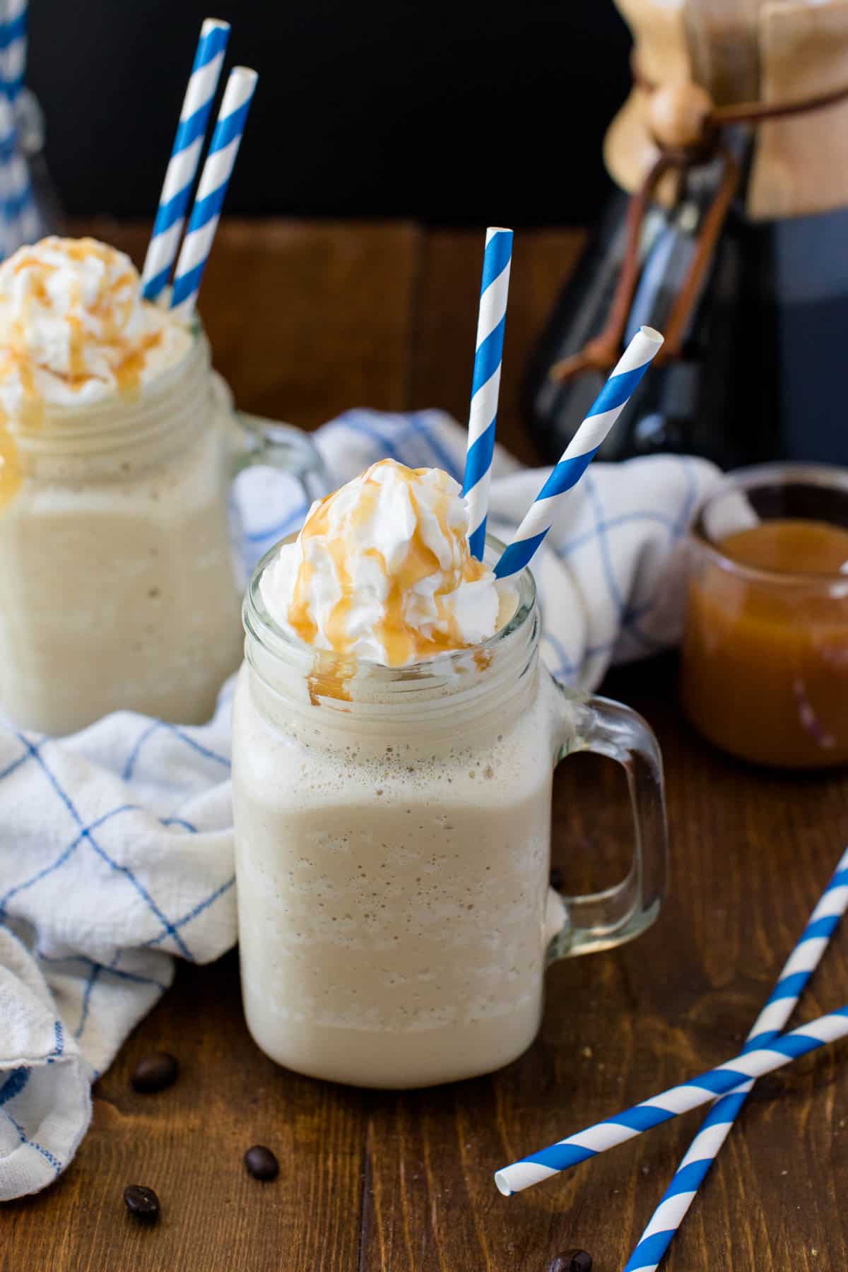 Caramel Coffee Milkshake on a wooden surface.