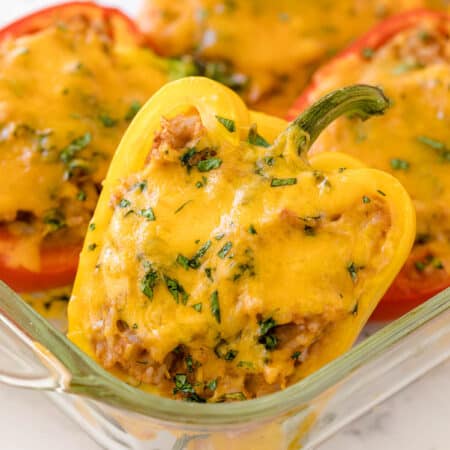 The recipe in a casserole dish.