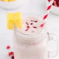 The recipe in a glass with a straw.