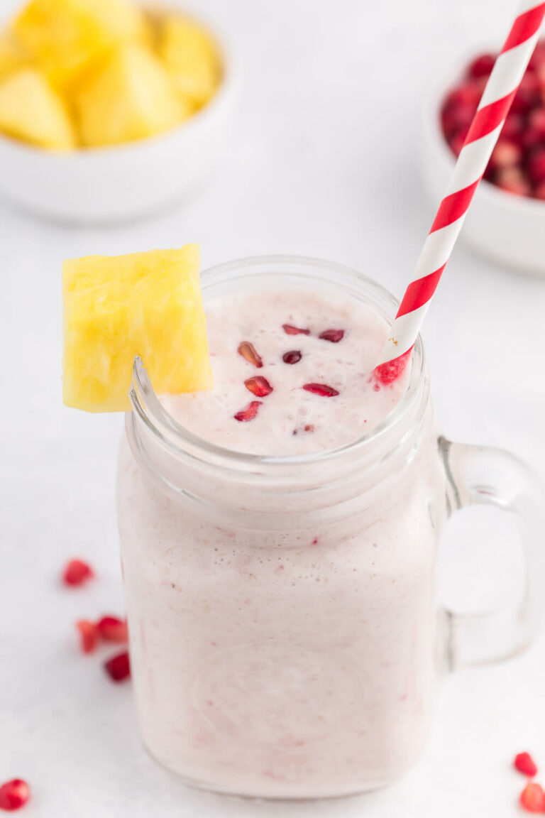 The recipe in a glass with a straw.