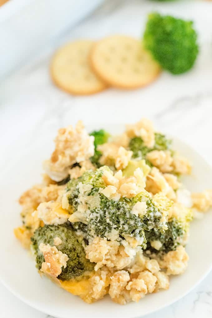 The casserole on a white plate.