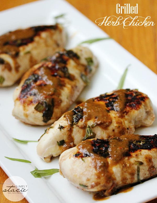Grilled Herb Chicken - Change up your barbecue chicken game this season! This homemade marinade combines balsamic vinegar, garlic, green onions, tomatoes, thyme, tarragon, basil, and a pinch of cayenne pepper.