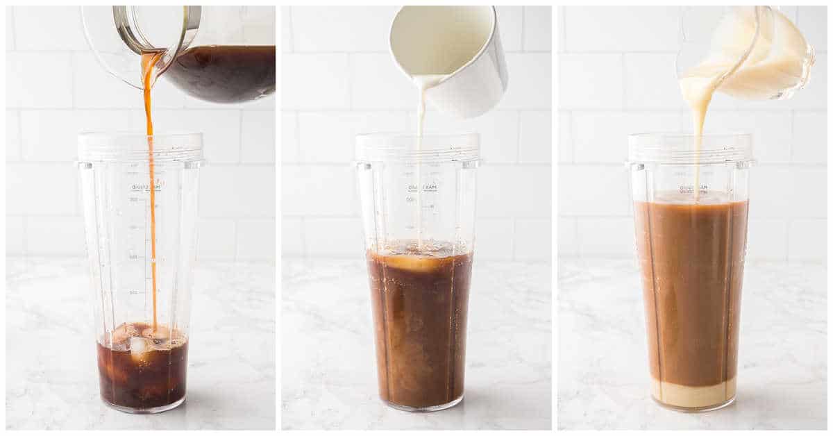 Steps to making iced coffee.