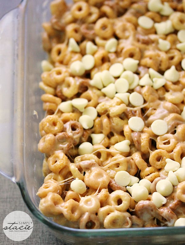 White Chocolate Peanut Butter Cheerios Treats - A hit with the whole family! Watch them disappear before your eyes.