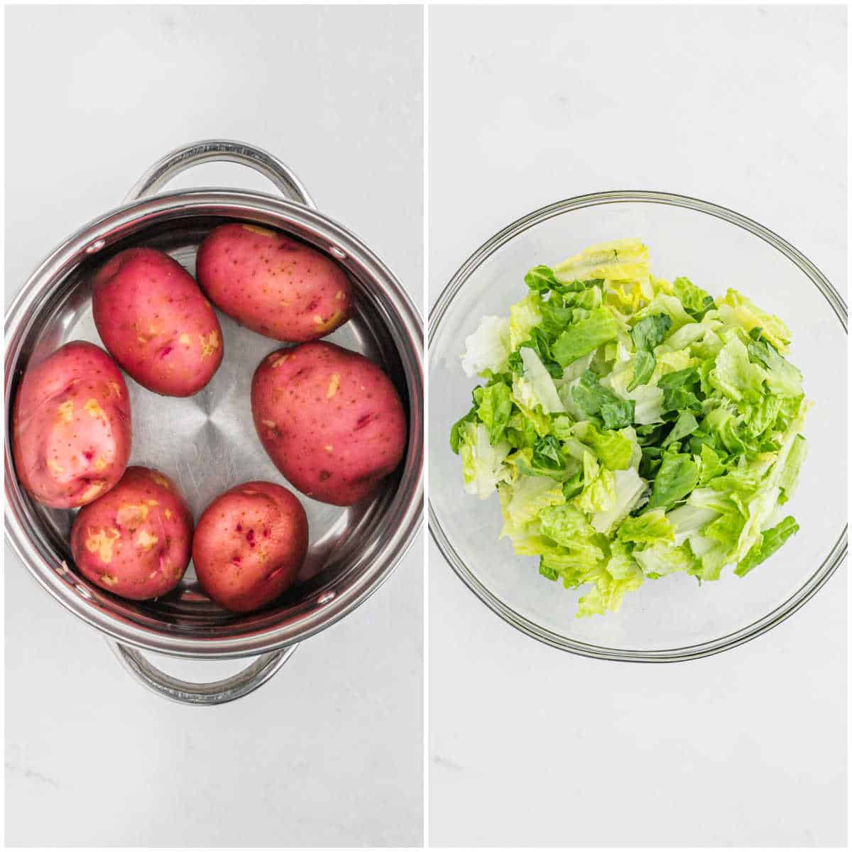 Steps to make warm caesar potato salad.