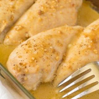 The recipe in a pan with a fork.