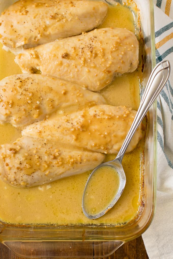 The recipe in a pan with a spoon.