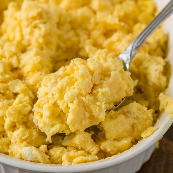 Oven Scrambled Eggs Recipe - These oven baked eggs are the perfect solution to cooking eggs for a crowd. No one likes cold eggs, especially the chef!