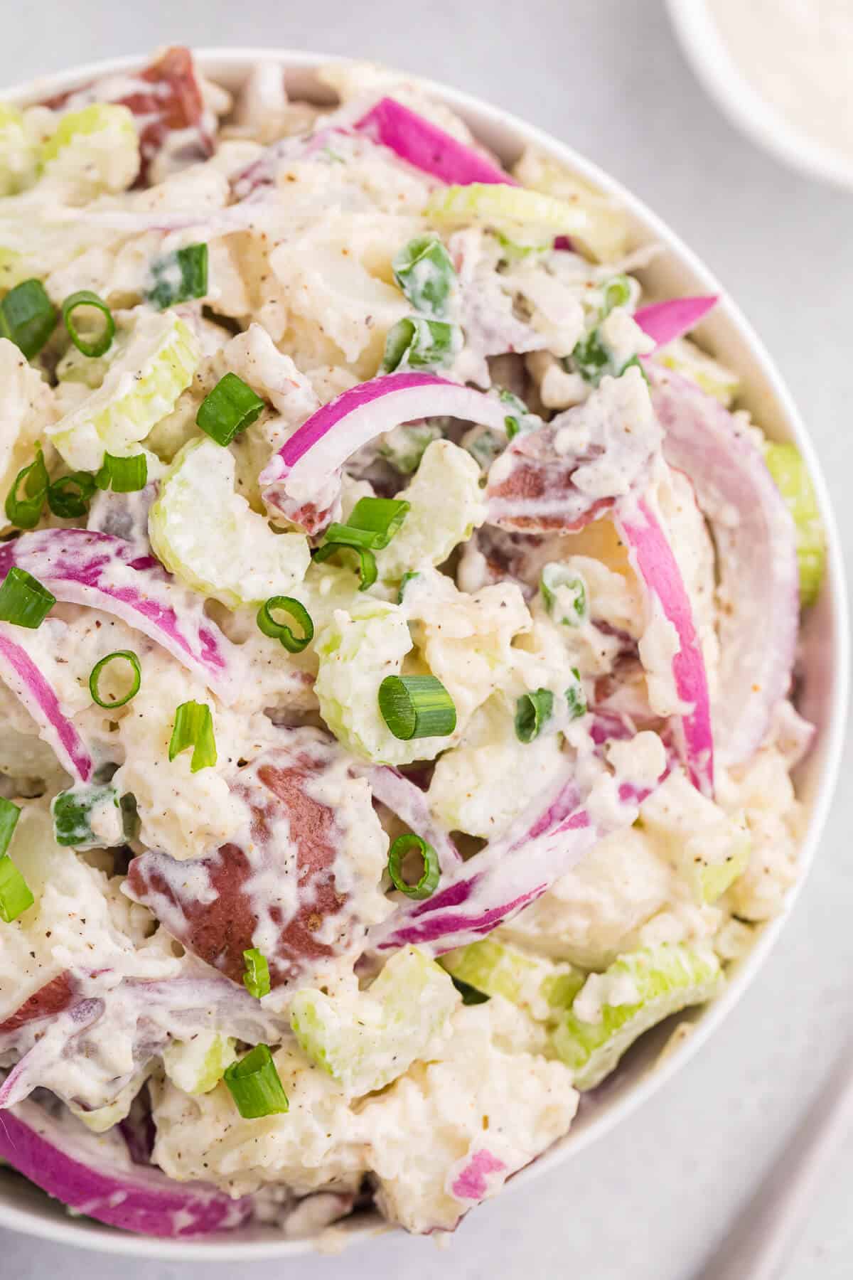 Ranch potato salad in a bowl.