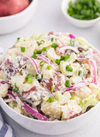 Ranch potato salad in a bowl.