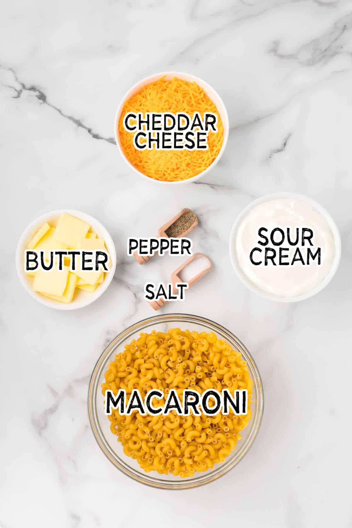 Ingredients to make stovetop mac and cheese.