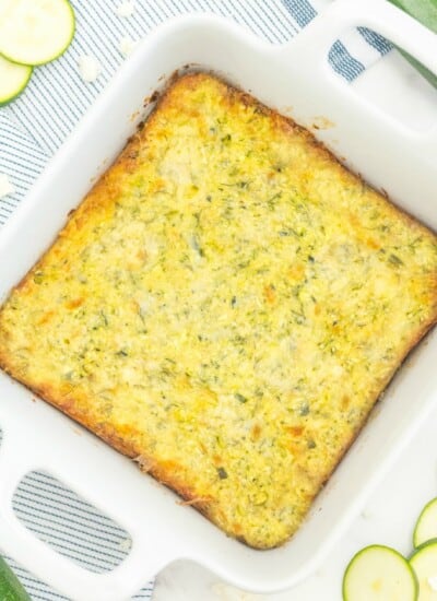 Cheesy Zucchini Bake - This easy cheesy casserole is a great way to make use of a bumper crop of garden zucchini! It makes a great side dish, or a vegetarian main, served with a light, crisp salad.