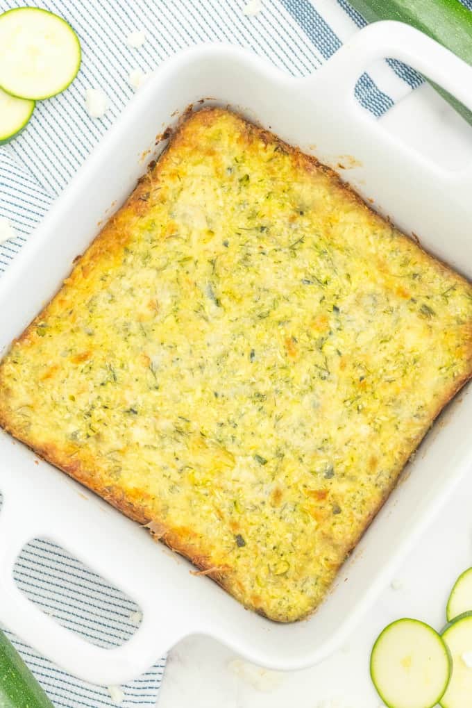 Cheesy Zucchini Bake - This easy cheesy casserole is a great way to make use of a bumper crop of garden zucchini! It makes a great side dish, or a vegetarian main, served with a light, crisp salad.