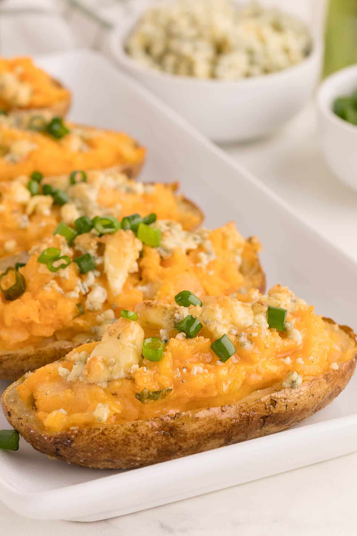 Buffalo Twice-Baked Potatoes on a white platter.