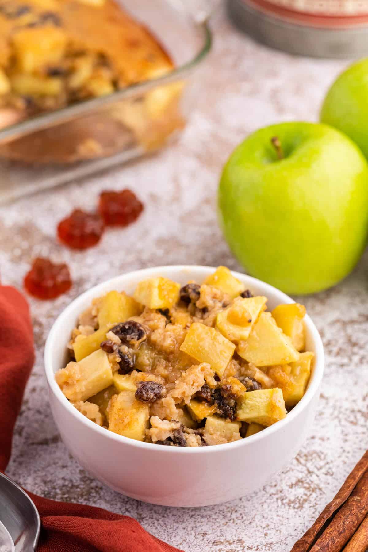 A bowl of maple apple pudding.