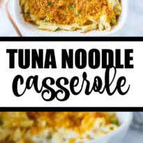 Tuna Noodle Casserole - creamy noodles topped with a crunchy cheesy topping. Chip dip is the secret ingredient!