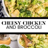 Cheesy chicken and broccoli pin collage.