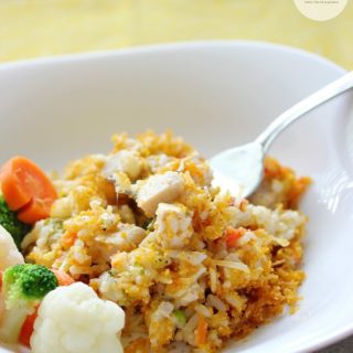 Creamy Chicken & Rice Casserole- a delicious way to get dinner on the table quickly! My family loves this recipe.