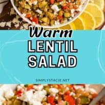 Warm lentil salad pin collage image.