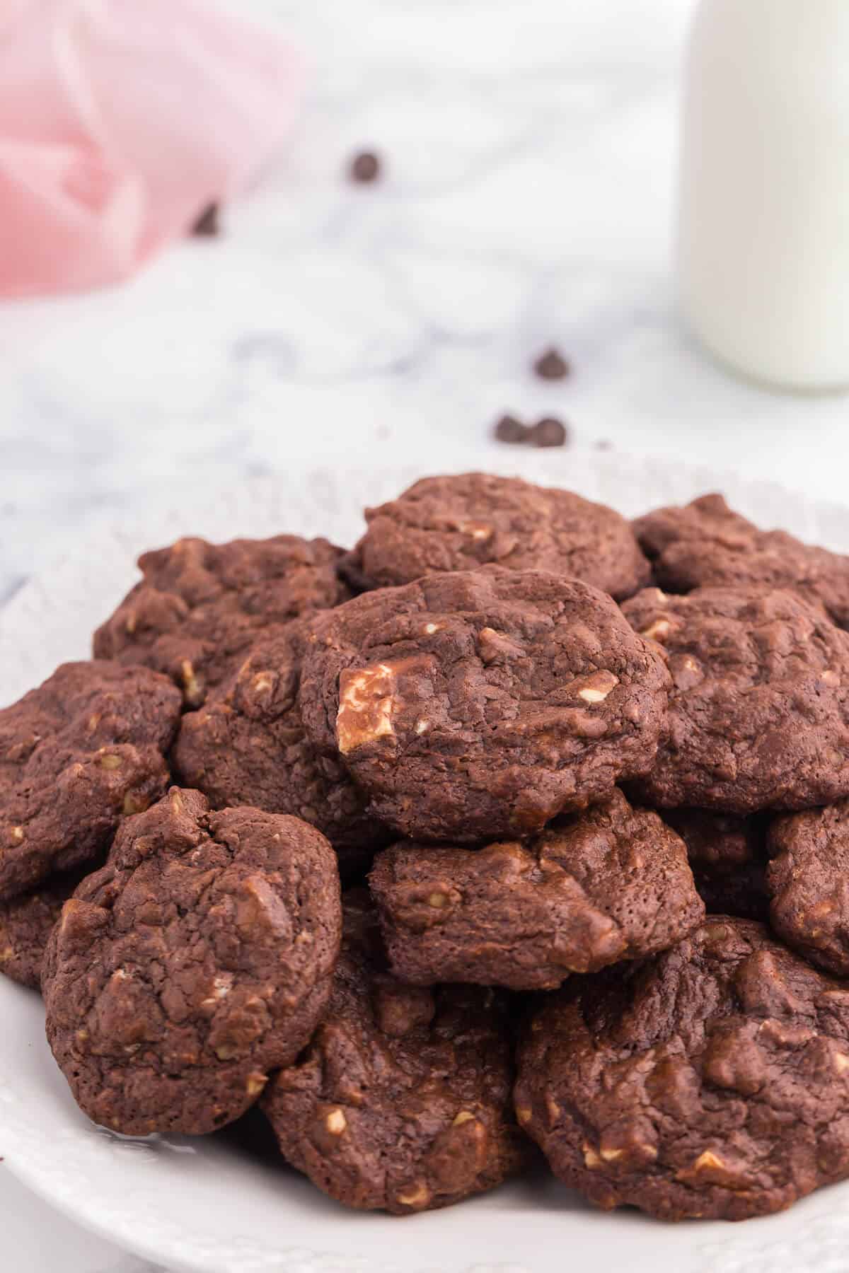 Death by Chocolate Cookies - Chocolate, chocolate and more chocolate!!!! These cookies are the definition of chocolatey goodness. A dark fudgy cookie with white chocolate and nuts are a perfect addition to your holiday baking list.