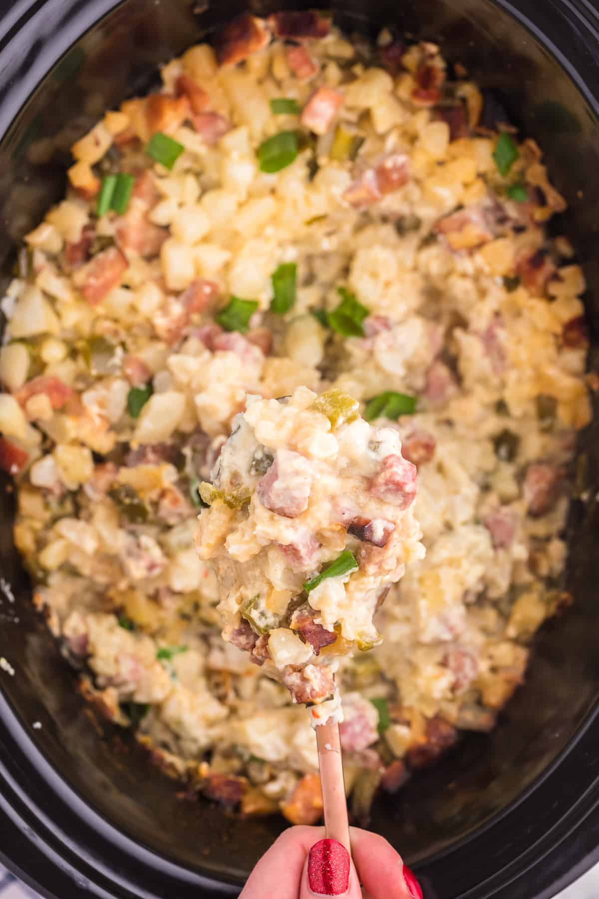 Slow Cooker Ham & Potato Hash - Creamy potatoes, salty ham and veggies make a winning recipe my family loves!