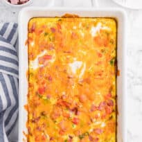 The recipe in a white pan.