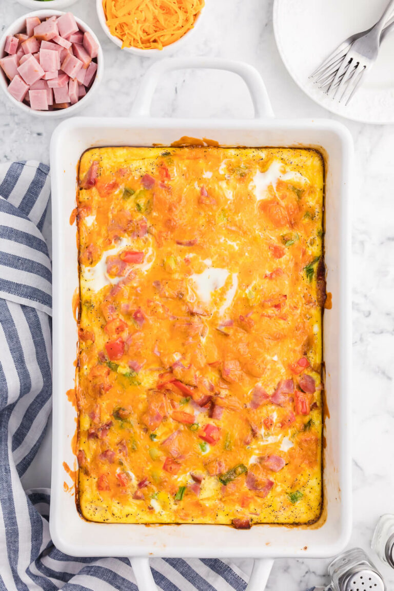 The recipe in a white pan.