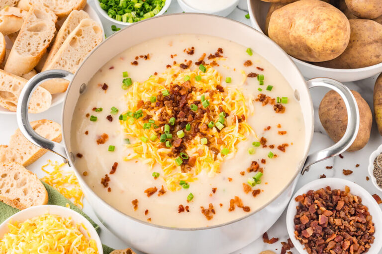 The soup in a pot.