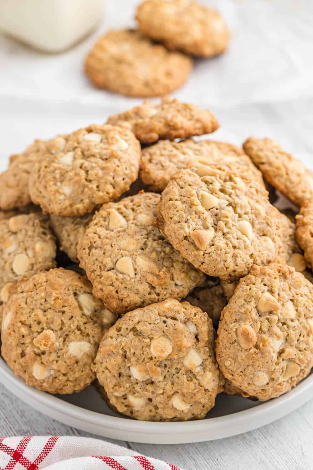 white chocolate oatmeal cookies on a plate