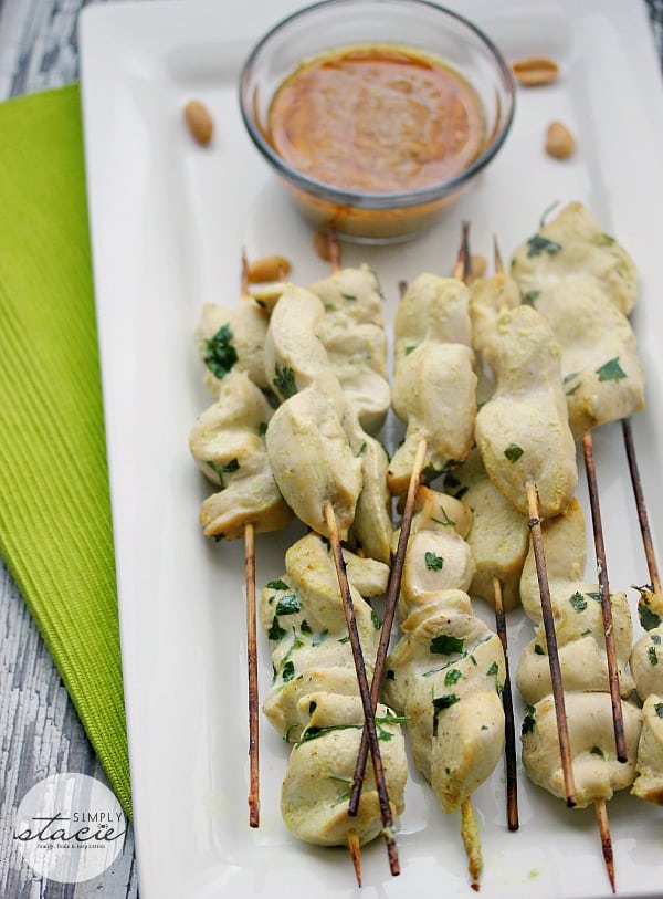 Chicken Satay with Peanut SauceChicken Satay with Peanut Sauce - This simple appetizer is a great crowd-pleaser! The homemade dipping sauce makes this easy recipe. Make them in the oven!
