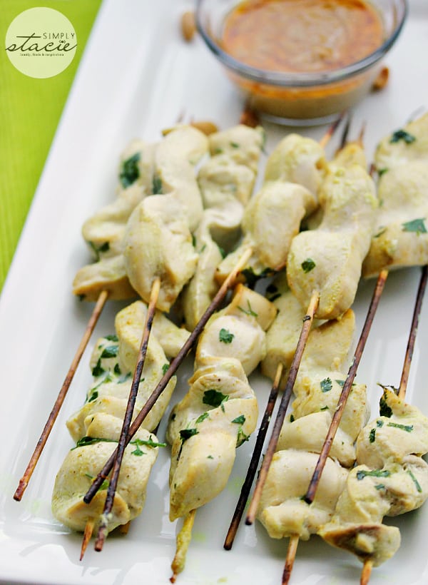 Chicken Satay with Peanut SauceChicken Satay with Peanut Sauce - This simple appetizer is a great crowd-pleaser! The homemade dipping sauce makes this easy recipe. Make them in the oven!