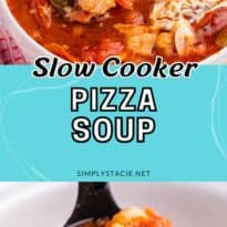 Pizza soup collage pin image.