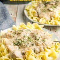 Slow Cooker Beef Stroganoff - A classic recipe made with a creamy mushroom sauce, steak and served over a bed of tender egg noodles. A family favorite!