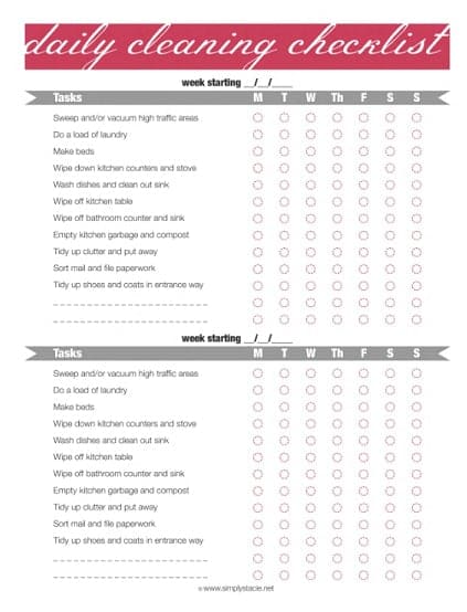 Daily Cleaning Checklist Simply Stacie