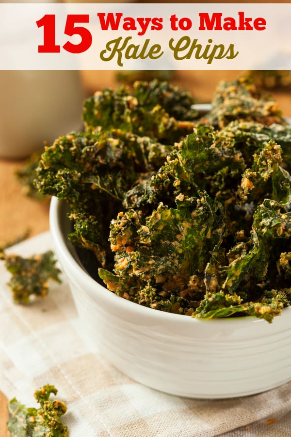 15 Ways to Make Kale Chips - a healthy snack food you can eat without feeling guilty!