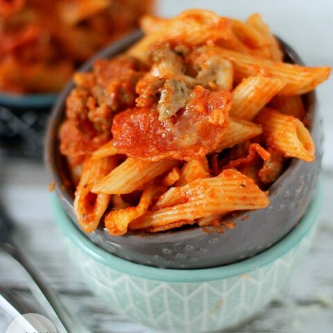 Slow Cooker Pepperoni & Sausage Pizza Pasta