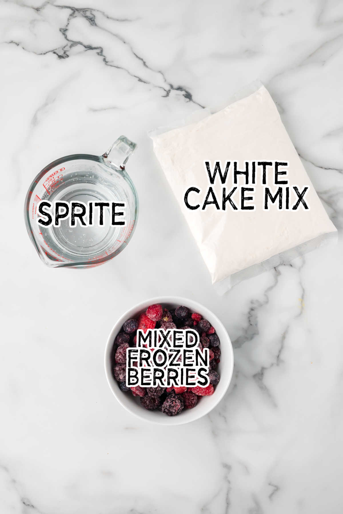 Ingredients on a white marble background.