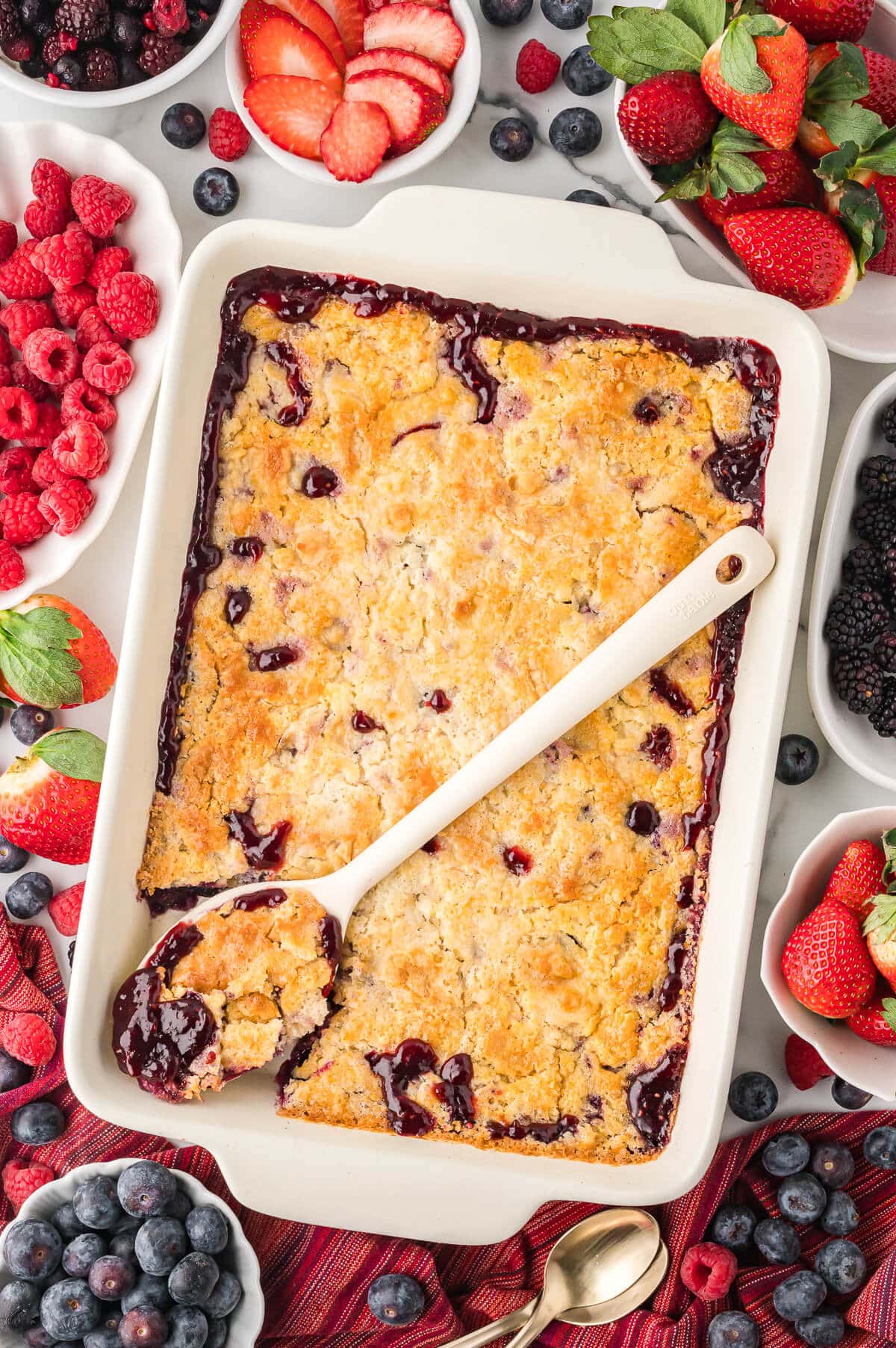A pan of the recipe with a serving spoon.