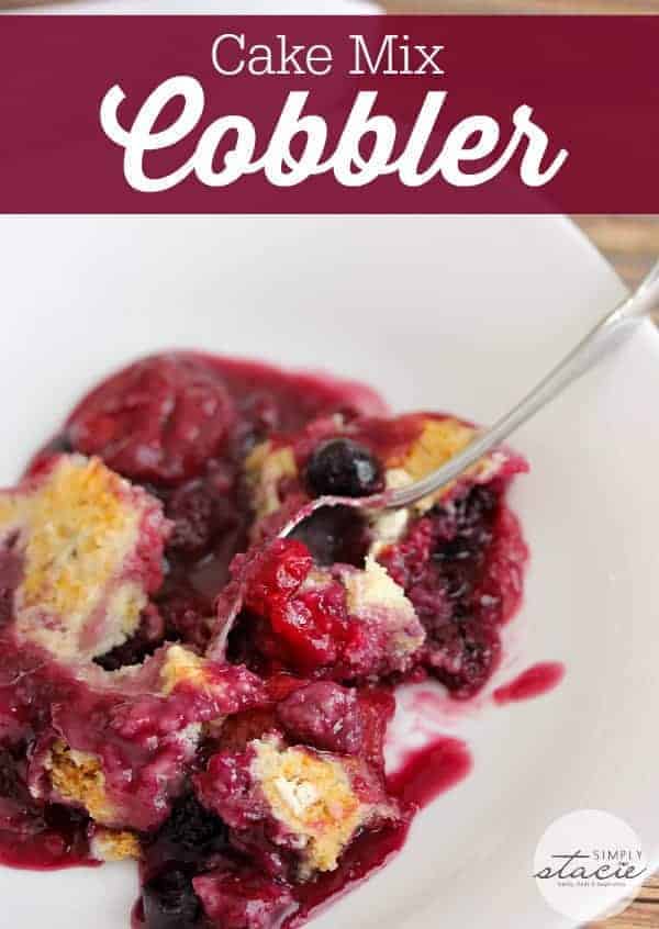 Cake Mix Cobbler - Only three ingredients in this simple recipe - pop, cake mix and frozen fruit!