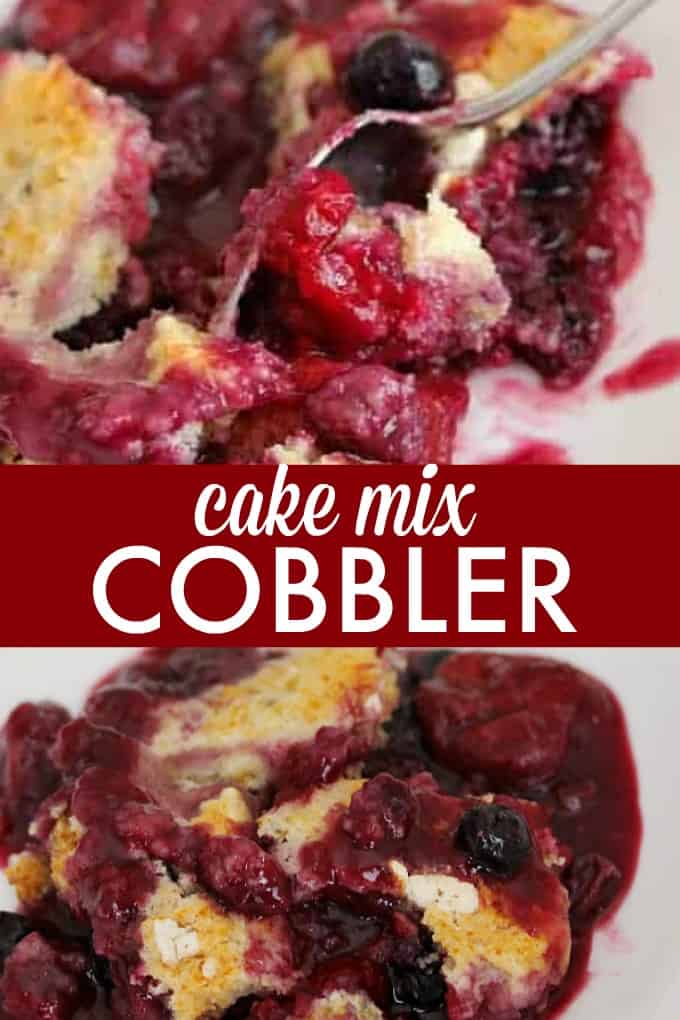 Cake Mix Cobbler - Only three ingredients in this simple recipe - pop, cake mix and frozen fruit!