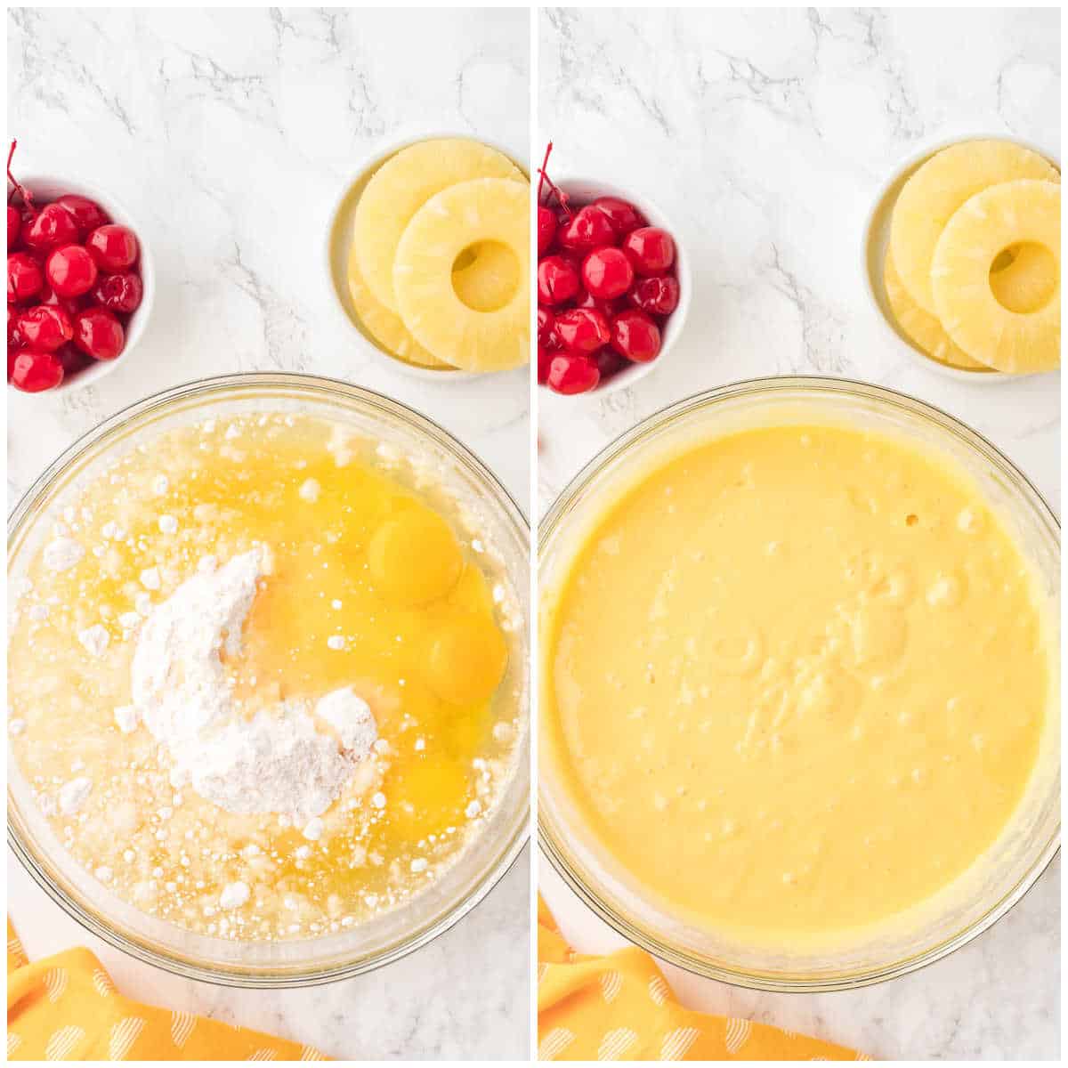 Collage of making the batter.