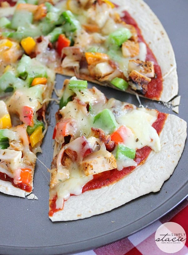 Chicken & Bacon Pizza Quesadilla - Put an Italian spin on this open-faced quesadilla. This super easy recipe is one your family will crave again and again!