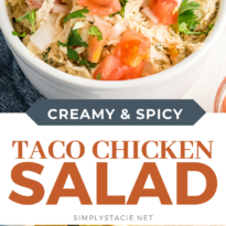 Taco Chicken Salad - This salad recipe is full of fresh (and hot!) ingredients like jalapenos, chili powder, cumin, cilantro and more.