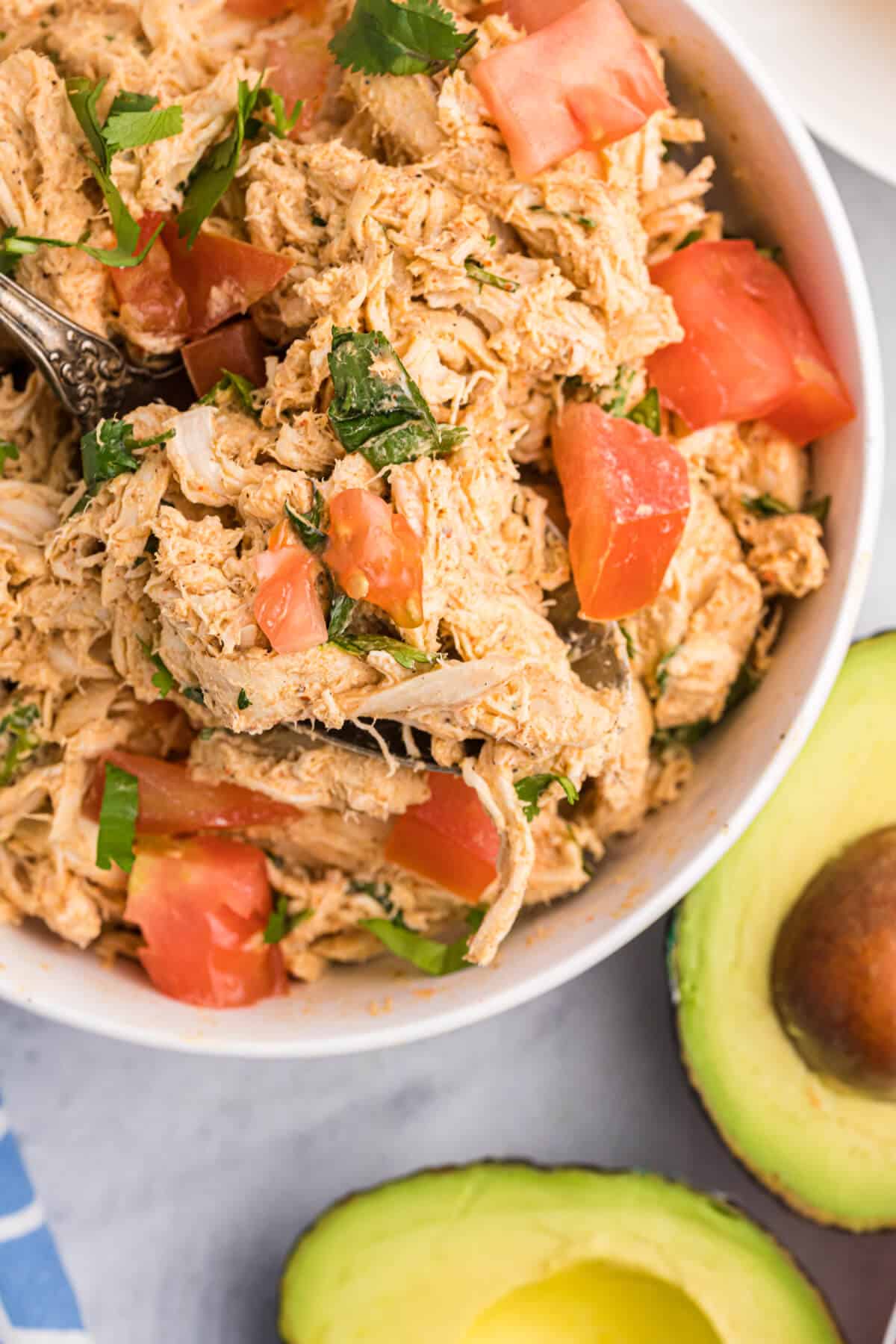 Taco chicken salad in a bowl.