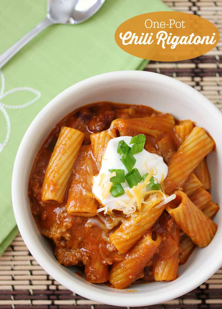 One-Pot Chili Rigatoni - This beef chili dish keeps the dishes out of the sink and you out of the kitchen! The noodles soak up the delicious sauce for an amazing comfort dish.