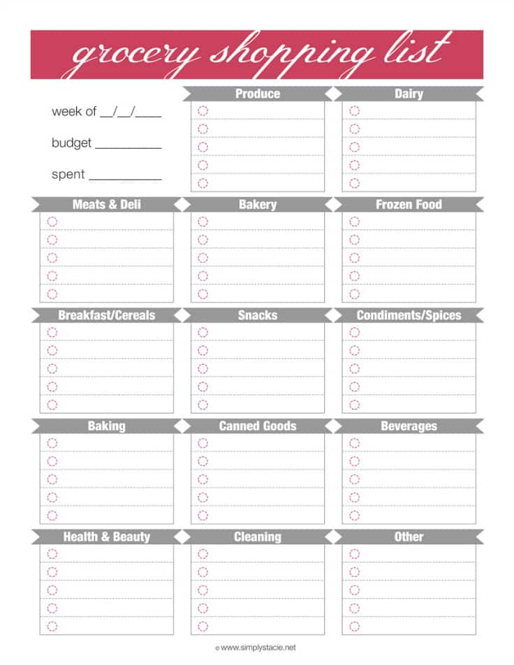 Free Grocery Shopping List Printable - organize your shopping trip and be a more efficient shopper!